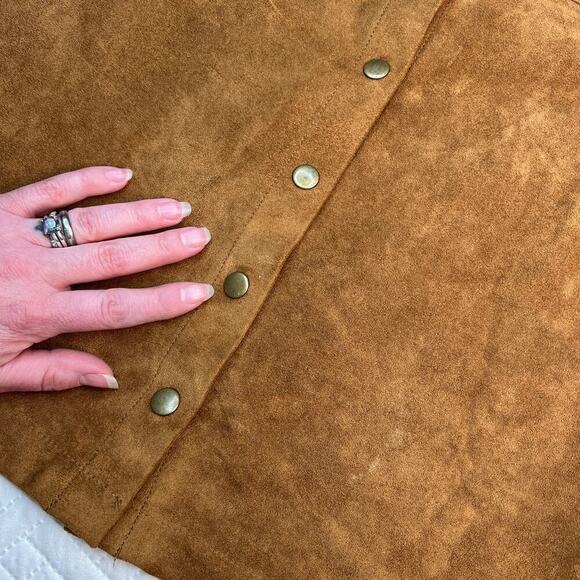 Maison Jules Womens Faux Suede Mini Skirt sz 6 Chestnut Brown Boho Cottagecore - Picture 3 of 6